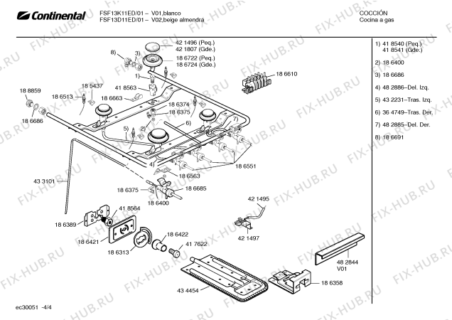 Взрыв-схема плиты (духовки) Continental FSF13D11ED CAPRI I - Схема узла 04