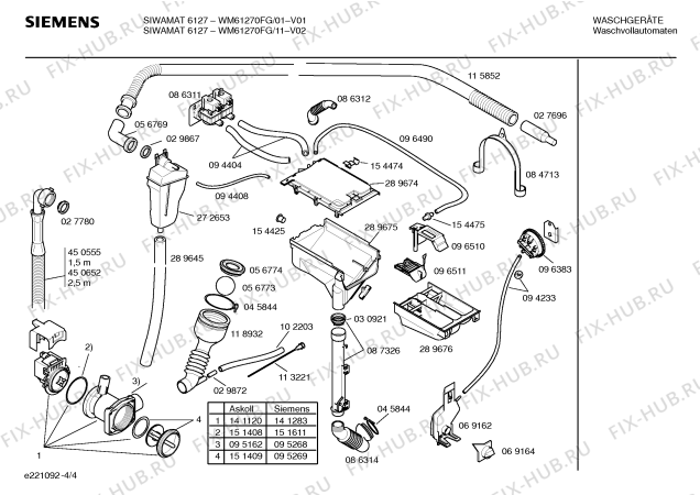 Взрыв-схема стиральной машины Siemens WM61270FG SIWAMAT 6127 - Схема узла 04
