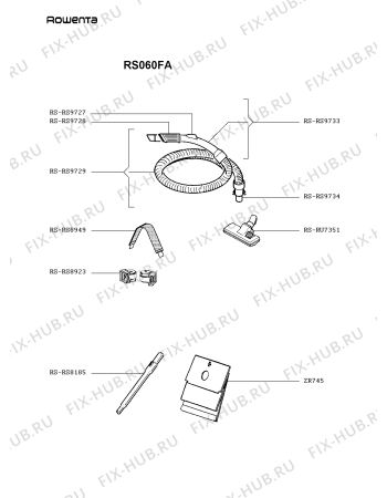 Взрыв-схема пылесоса Rowenta RS060FA - Схема узла LP002738.1P2