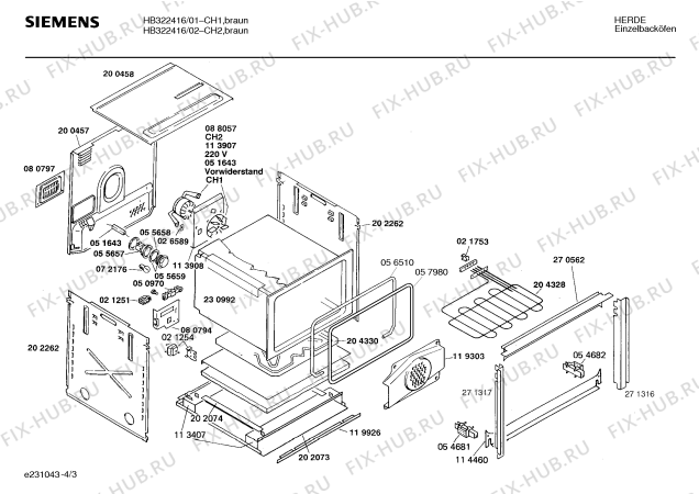 Взрыв-схема плиты (духовки) Siemens HB322416 HB3224 - Схема узла 03