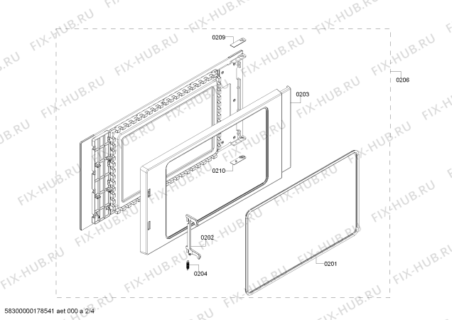 Схема №2 HF25M5L2X с изображением Дверь для плиты (духовки) Siemens 00686436