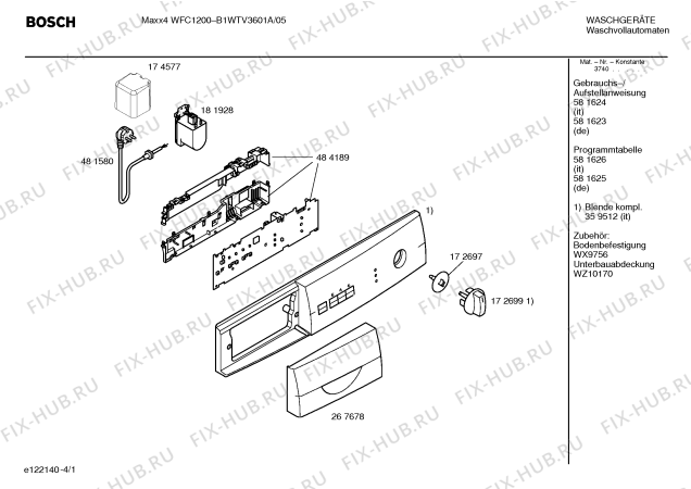 Схема №4 B1WTV3601A Maxx4 WFC1200 electronic с изображением Инструкция по установке и эксплуатации для стиральной машины Bosch 00581624