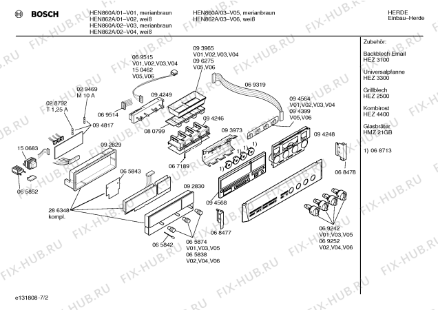 Схема №5 HEN862A с изображением Панель управления для плиты (духовки) Bosch 00289339