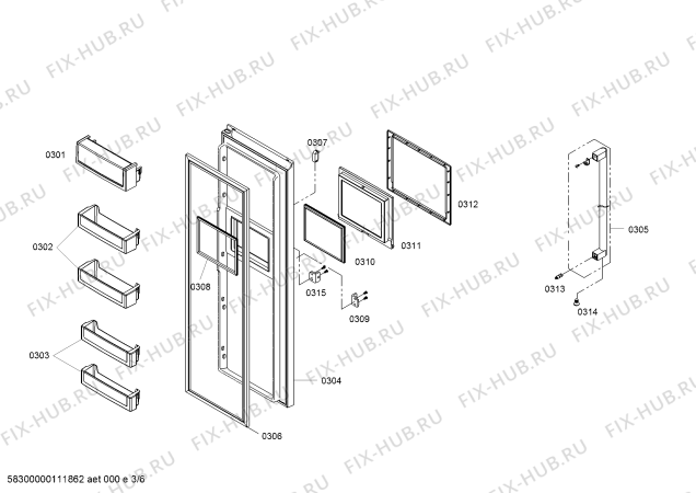Схема №5 KA58NV40TI с изображением Дверь для холодильной камеры Siemens 00243416
