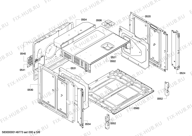 Взрыв-схема плиты (духовки) Bosch HBR77S651E - Схема узла 05