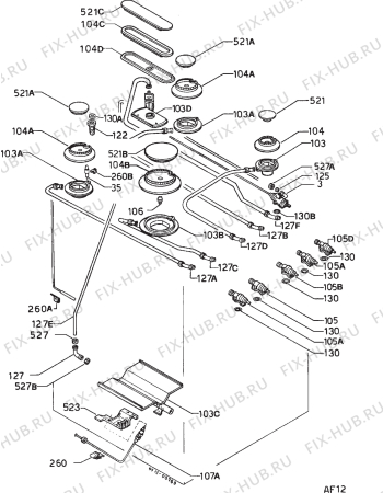 Взрыв-схема плиты (духовки) Rex R909XA - Схема узла Functional parts 267