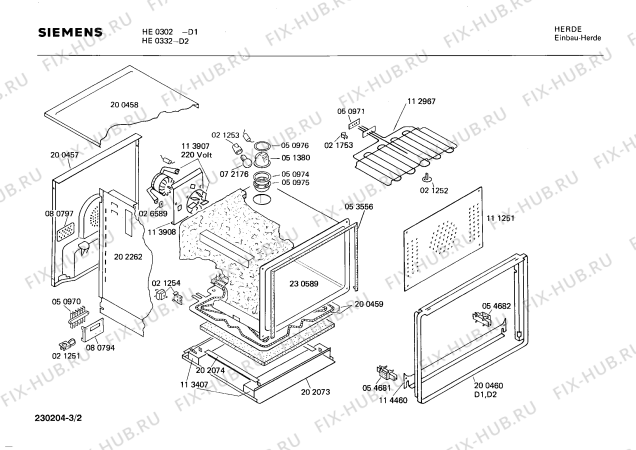 Взрыв-схема плиты (духовки) Siemens HE0332 - Схема узла 02