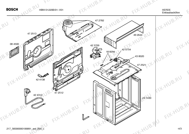 Взрыв-схема плиты (духовки) Bosch HBN131220B - Схема узла 03