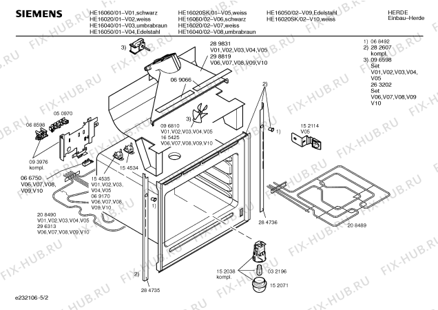 Взрыв-схема плиты (духовки) Siemens HE16020 - Схема узла 02
