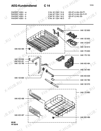 Взрыв-схема посудомоечной машины Aeg FAV4230I-W ML - Схема узла Baskets, tubes 061