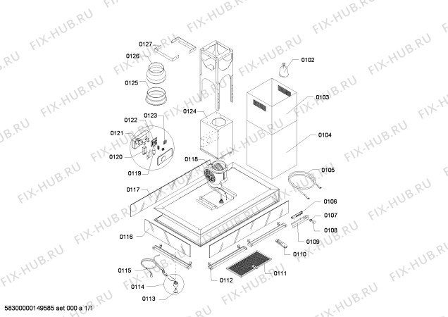 Схема №1 SOD122250I с изображением Стеклянная полка для электровытяжки Bosch 00685376