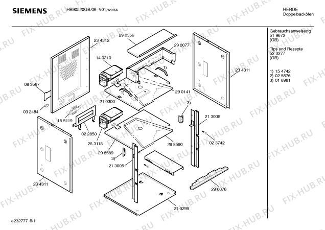 Схема №3 HB90520GB с изображением Панель управления для электропечи Siemens 00299201