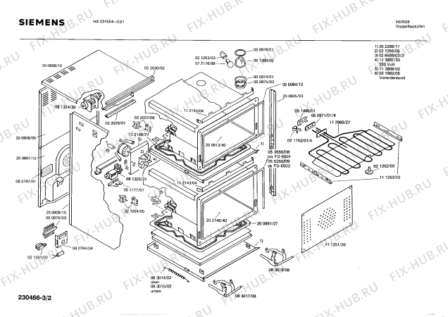 Взрыв-схема плиты (духовки) Siemens HB231554 - Схема узла 02