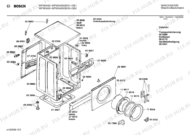 Схема №4 WFT8440GB WFT8440 с изображением Крышка для стиралки Bosch 00032330