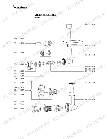 Взрыв-схема мясорубки Moulinex ME645B3E/350 - Схема узла MP004138.6P6