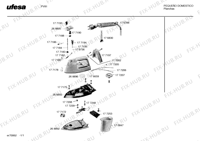 Схема №1 PV81 с изображением Уплотнитель для электроутюга Bosch 00177183