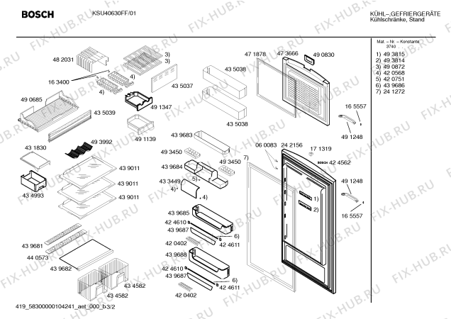 Схема №3 KSU40630FF с изображением Дверь для холодильника Bosch 00242156