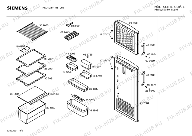 Схема №2 KG24V3F1 с изображением Ручка двери для холодильника Siemens 00482189