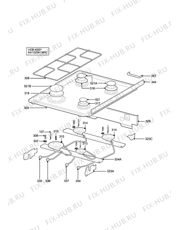 Взрыв-схема плиты (духовки) Electrolux SG455BKL - Схема узла H10 Hob