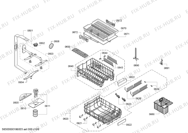 Взрыв-схема посудомоечной машины Bosch SPV68U53UC SilencePlus 44 dBA - Схема узла 06