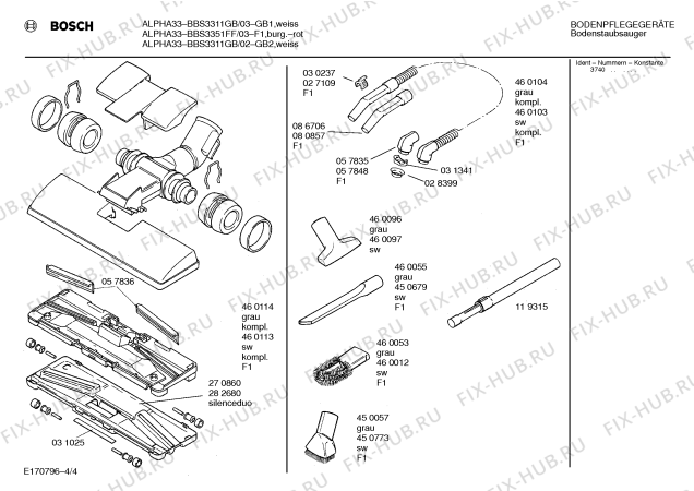 Схема №4 BBS3351FF ALPHA 335 с изображением Кнопка для пылесоса Bosch 00059425