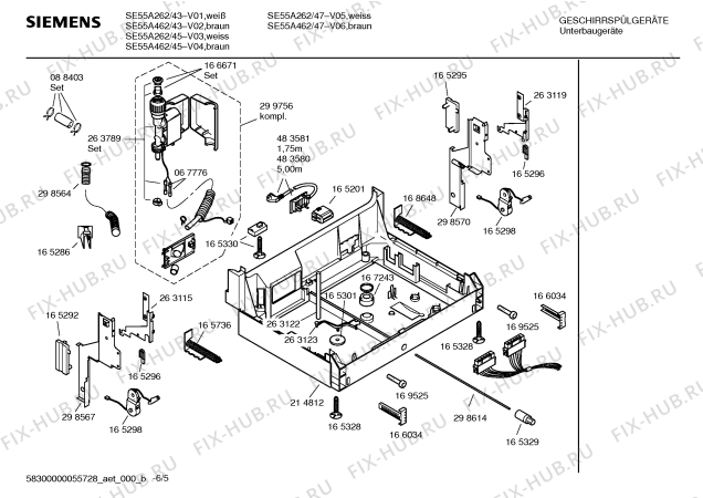 Взрыв-схема посудомоечной машины Siemens SE55A262 - Схема узла 05