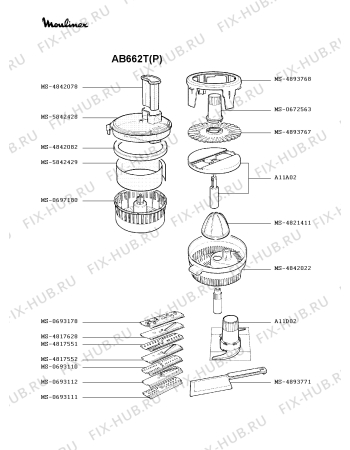 Взрыв-схема кухонного комбайна Moulinex AB662T(P) - Схема узла TP000431.3P2