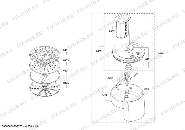 Взрыв-схема кухонного комбайна Bosch MUM48A06 - Схема узла 04