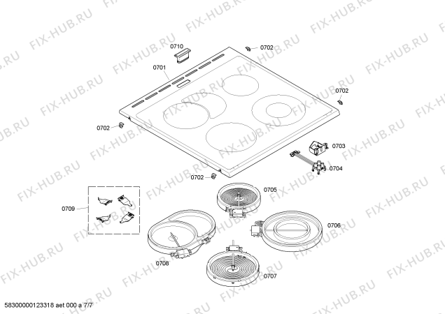 Взрыв-схема плиты (духовки) Bosch HLN443050V - Схема узла 07