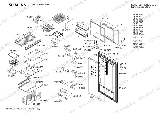 Взрыв-схема холодильника Siemens KS40U621NE - Схема узла 02