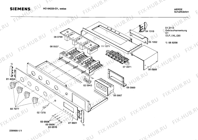 Схема №1 HO64220 с изображением Переключатель для плиты (духовки) Siemens 00030510