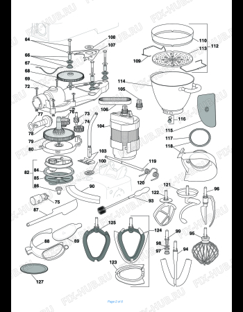 Взрыв-схема кухонного комбайна KENWOOD KM070 COOKING CHEF - Схема узла 2