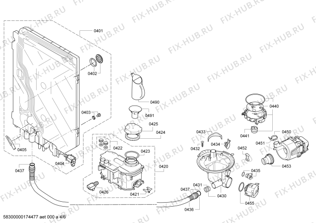 Взрыв-схема посудомоечной машины Siemens SN68P064DE Extraklasse, Made in Germany - Схема узла 04