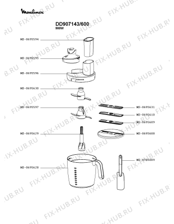Взрыв-схема блендера (миксера) Moulinex DD907143/600 - Схема узла VP003811.9P3