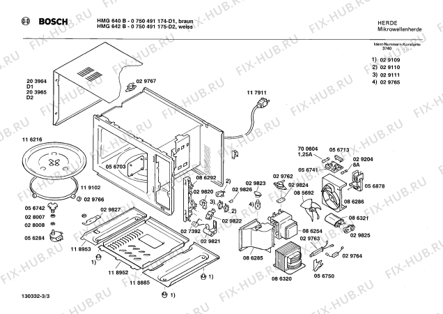 Взрыв-схема микроволновой печи Bosch 0750491174 HMG640B - Схема узла 03