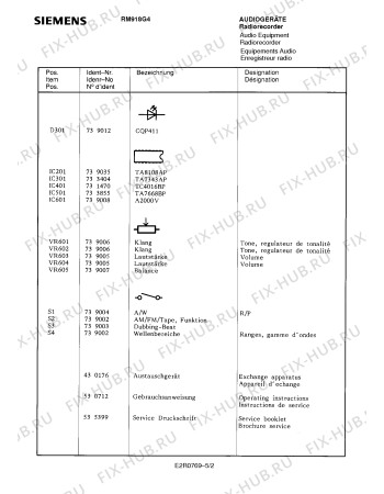 Взрыв-схема аудиотехники Siemens RM918G4 - Схема узла 02