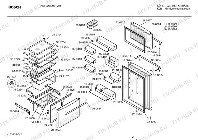 Схема №3 KDF3296TR с изображением Дверь для холодильной камеры Bosch 00217503