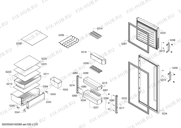 Схема №2 3FSP2465 с изображением Дверь морозильной камеры для холодильной камеры Bosch 00687706