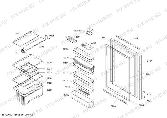 Схема №1 K3644X6 с изображением Дверь для холодильной камеры Bosch 00243914