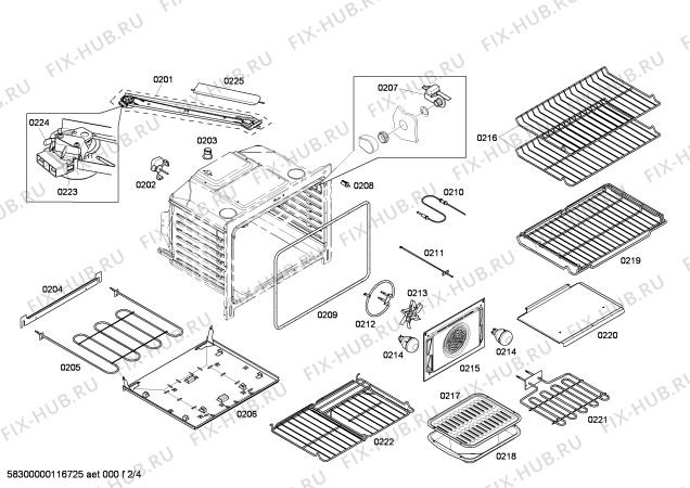 Взрыв-схема плиты (духовки) Bosch HEI7132C - Схема узла 02