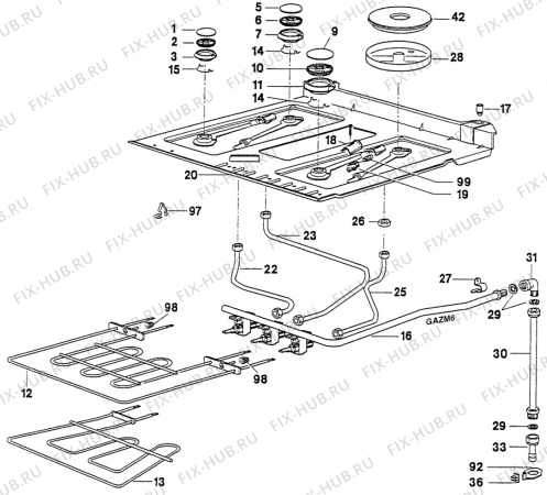 Взрыв-схема плиты (духовки) Arthur Martin CM6335-1 - Схема узла Oven and Top functional parts