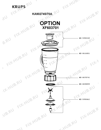 Взрыв-схема кухонного комбайна Krups KA902745/70A - Схема узла HP003108.5P6