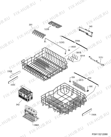 Взрыв-схема посудомоечной машины Aeg F67639IM0P - Схема узла Basket 160