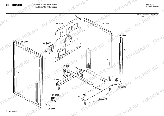 Взрыв-схема плиты (духовки) Bosch HES6520 - Схема узла 02
