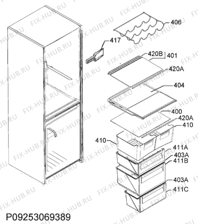 Взрыв-схема холодильника Electrolux EN3700MFX - Схема узла Internal parts