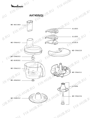 Взрыв-схема кухонного комбайна Moulinex AAT4S5(Q) - Схема узла SP000488.8P3