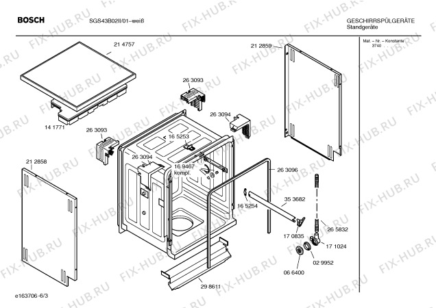 Взрыв-схема посудомоечной машины Bosch SGS43B02II AQUAVIGIL - Схема узла 03