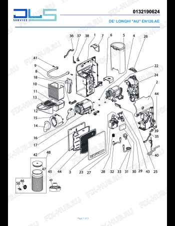 Схема №1 EN 126.AE "PIXIE CLIPS" с изображением Часть корпуса для электрокофемашины DELONGHI ES0093019