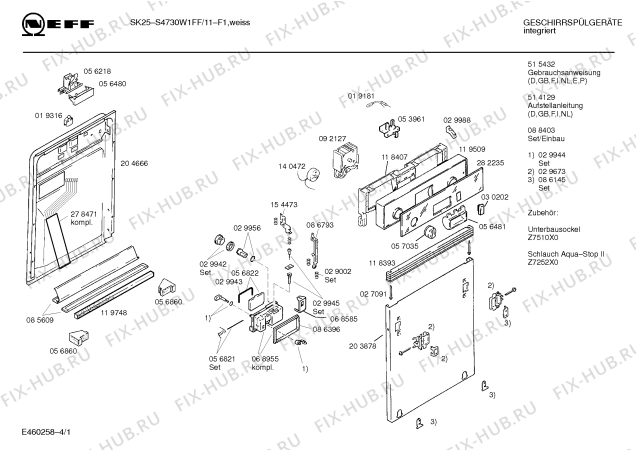Схема №3 S4730W1FF SK25 с изображением Панель для посудомоечной машины Bosch 00282235