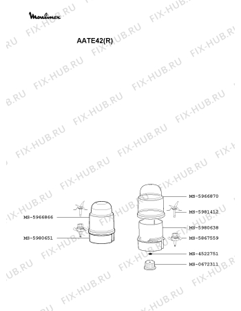 Взрыв-схема кухонного комбайна Moulinex AATE42(R) - Схема узла 5P002405.3P4